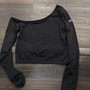 Alo Black sheer glow Off-Shoulder Long Sleeve Top